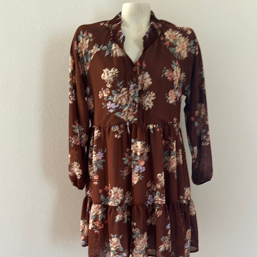 American Eagle Floral Brown Dress Medium NWT